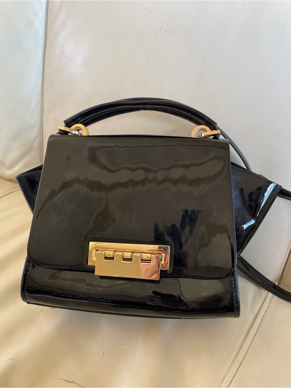 🖤💛 Zac Posen “Eartha” Top Handle w/ Gold HW Patent Leather Look - Iconic X-Body